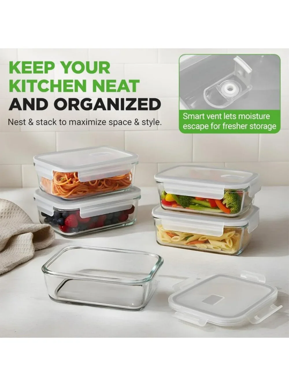 10-Piece Glass Food Storage Containers with Lids – Airtight Meal Prep & Lunch